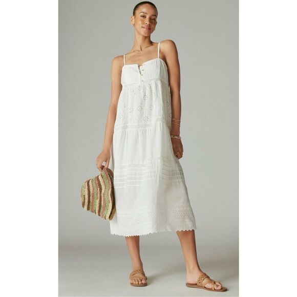 LUCKY BRAND NWT Cutwork Paneled Maxi Dress boho gypsy cutout floral XS - Picture 1 of 7